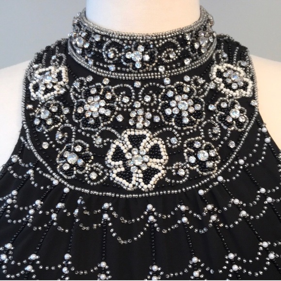 Mac Duggal Black Beaded pearl layered dress NWT - Picture 3 of 7